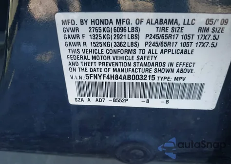 2010 Honda Pilot Touring from USA, damaged, VIN 5FNYF4H84AB003215